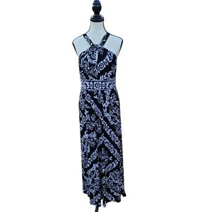 Halter Floral Black and White Maxi Dress Size Small